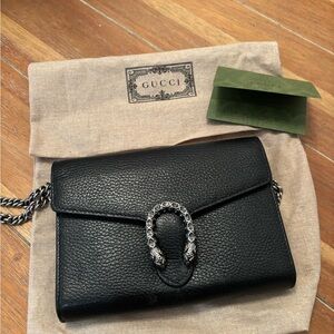Gucci Black Leather Dionysus Wallet-on-Chain with Silver Hardware